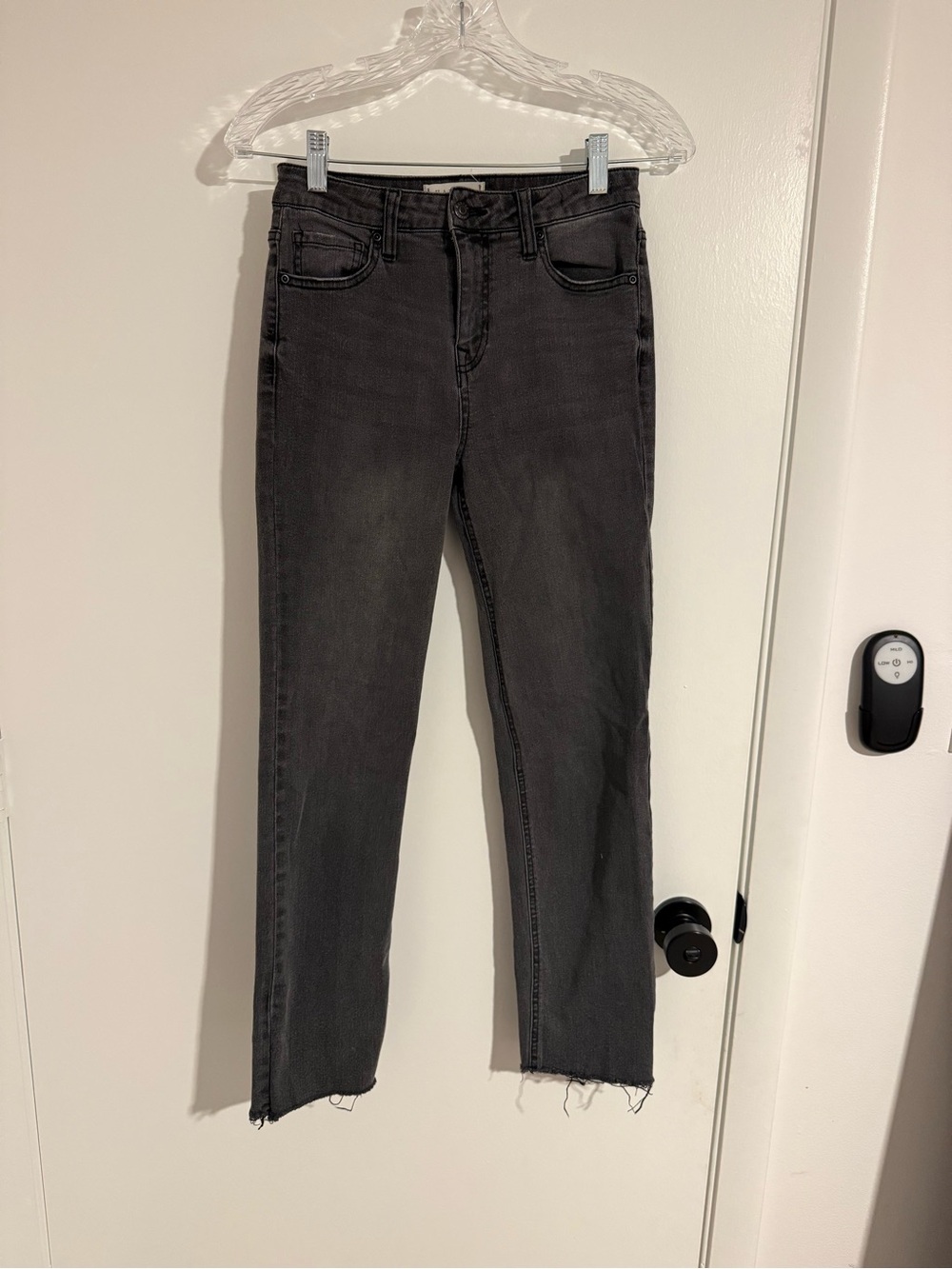 Harper Heritage High Rise Charcoal Black Straight Leg Raw Hem Jeans 25
